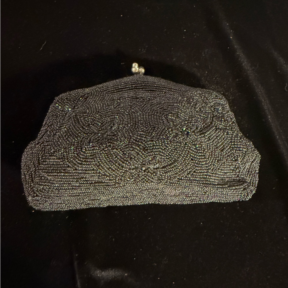 Vintage Black Beaded Clutch - Made in Japan